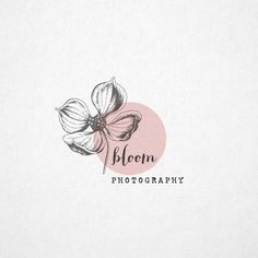 the logo for bloom photography is shown in black and white, with a pink circle behind it