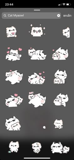 the sticker sheet shows cats and other animals in different positions, with hearts on them