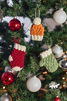 a christmas tree with ornaments hanging from it