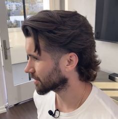 Men Undercut Hairstyle Long, Mens Beachy Hair, Long Business Hairstyles Men, Long Haircut Man Hair Ideas, Korean Perm Men Long Hair, Mid Temp Fade Mullet, Mens Hairstyles Mullet Fade, Men’s Mullet Haircut Straight Hair, Long Hair With Fade Mens