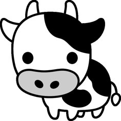 a black and white cow with horns on it's head