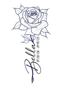 a drawing of a rose with the word love written in cursive writing on it