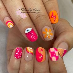 Mismatched Nail Art, Lexi Nails, Gel Acrylic Nails, Cute Nail Art Designs, Simple Acrylic Nails, The Best Summer, Get Nails, Hair Skin Nails, Rainbow Nails