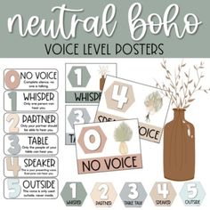 a poster with the words neutral boho written in different font and numbers on it