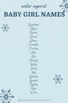 the baby girl names are written in snowflakes