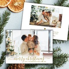 two christmas cards with orange slices and pine cones