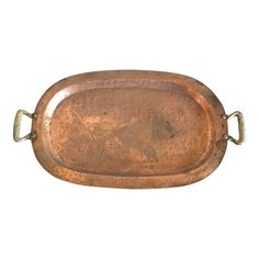 an old metal tray with rope handles