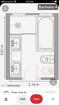 the bathroom floor plan is shown in red