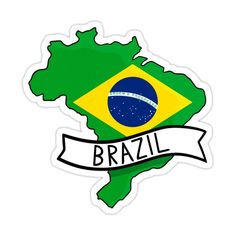 the map and flag of brazil with a ribbon around it sticker on a white background