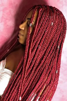 Burgundy Box Braids Red Afro, Burgundy Box Braids, Box Braids Styles, Box Braids Updo, Red Braids, Red Box Braids, Latest Braided Hairstyles, Box Braids Bob, Black Box Braids