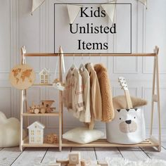 a kid's unlisted items is displayed in front of a white wall