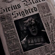 a newspaper with an image of a man screaming in front of him and the caption reads, sirius's blade slotted