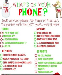 a christmas phone list with the text what's on your phone? and an elf hat