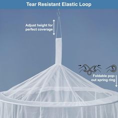 the top of a white tent with mosquito netting on it and instructions for how to install