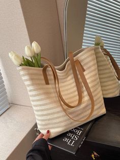 BirdinBag - Chic Striped Straw Bag Straw Handbags, White Bag, Bags Shoulder, Straw Bag, 4 Inch, Straw, Color White, Bag Lady, Stripes