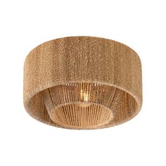 the light fixture is made out of woven material and has a brown shade on it