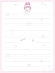 a pink hello kitty notepad with writing on the front and bottom corner, in white paper