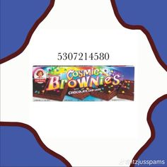 a chocolate bar with the words cosmic brownies on it and an image of a candy bar