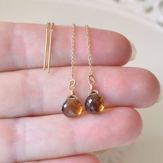 Beer Quartz Earrings, Threader Earrings, Gold Filled Jewelry, Wire Wrapped, Gemstone Earrings, Long Brown Faceted Jewelry Gift, Brown Gemstone Drop Earrings, Gold Threader Earrings, Threader Earrings Gold, Jewelry Wire, Threader Earrings, Earrings Long, Quartz Earrings, Gold Filled Jewelry