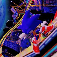 the video game sonic is playing in an amusement park