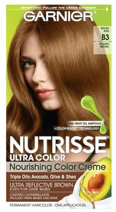 Garnier NUTRISSE Permanent  Ultra COLOR CREME  B3 GOLDEN BROWN Hair Color Golden Brown Hair Dye, Light Brown Hair Shades, Light Golden Brown Hair, Golden Hair Color, Garnier Hair Color, Light Brown Hair Color, Brown Hair Color Shades, Golden Brown Hair Color, Pelo Cafe