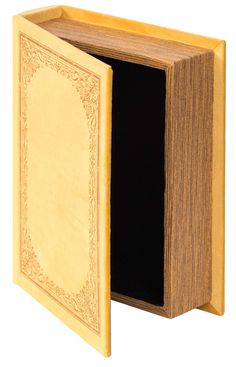 an open book with a wooden cover