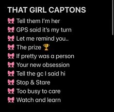 the girl captons are written in pink and black