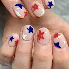 PRICES MAY VARY. 4th of July Press on Nails: There are 24 pcs medium length independence day press on nails in one pack, Beautiful independence day press on nails comes with has 12 different sizes, you can choose them to be polished to the most suitable size, it fits any finger perfectly. Easy to Use: You'll have a salon-quality manicure in just a few minutes, with no long waiting times. 4th of July Nails can be reused, If the false nail is not damaged, it can be reused again after removal. High Simple 4th Of July Nail Art, 4th Of July Short Nails, Fourth Of July Nails Short, 4th Of July Nails Short, Classy 4th Of July Nails, July Gel Nails, 4th Nails, Patriotic Nails