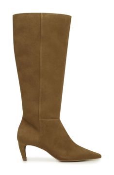 Complete your look with the bold sophistication of an over-the-knee boot shaped from smooth leather and elevated by a demure kitten heel. 2 1/4" heel 15 1/4" shaft; 15 3/4" calf circumference Side zip closure Leather upper/synthetic lining and sole Made in Brazil