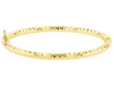 10k Yellow Gold Diamond-Cut Bangle. Measures approximately 1/8 of an inch in width and has a hinged box clasp. Hinged Yellow Gold Bracelet As Gift, Hinged Yellow Gold Bracelet Gift, Hinged Yellow Gold Bracelet For Gift, Yellow Gold Hinged Round Bracelet, Yellow Gold Hinged Bracelet, Formal Hinged Bangle, Flexible Yellow Gold Bangle, Yellow Gold Diamond Cut Bangle, Formal Gold Bangle Bracelet With Spring Ring Clasp