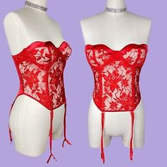 Victoria's Secret Gold Label Bustier Red Lace Satin Garters Vintage 80’s Goth  | eBay Alchemist Shop, Red Victorias Secret, Red Coquette Victoria's Secret Sleepwear, Red Garter Lingerie, Elegant Red Victoria's Secret Bra, Fitted Red Lace Bra, Gold Labels, Garters, Stretch Satin