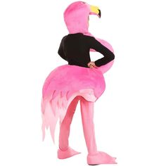 a person in a pink flamingo costume standing with their hands on his hipss