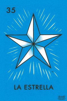 a star with the word la estrella written in it's center, on a blue background