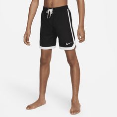 When basketball style meets swim technology—and they get along great. These swim shorts feature a mesh lining and a stretchy waistband with lace-up tabs for a comfortable fit in or out of the water. The pockets use mesh for quick water drainage, making these perfect for any water activity. Training Swimwear With Built-in Shorts, Sporty Black Swimwear With Built-in Shorts, Nike Short Swim Trunks For Sports, Nike Swimwear For Sports During Beach Season, Nike Swimwear For Sports And Beach Season, Nike Swimwear For Beach Season Sports, Summer Training Swimwear With Built-in Shorts, Sporty Nike Swim Trunks, Summer Training Swimwear In Short Length