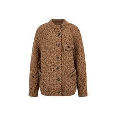 Via Pitti Metal Decor Knit Cardigan Brown  Size Chart ( in CM )  Chest 
 Length 
 Sleeve 
 Shoulder S 113 
 61 
 55 
 43 
 M 118 63 
 56 
 45 
 L 123 
 65 
 57 
 47 Classic Knitted Brown Outerwear, Classic Brown Knitted Outerwear, Knit Outerwear With Buttons For Layering, Brown Wool Cable Knit Outerwear, Brown Knitted Cardigan For Workwear, Brown Knit Outerwear With Button Closure, Brown Wool Cardigan For Spring, Casual Brown Knit Cardigan, Brown Textured Knit Cardigan