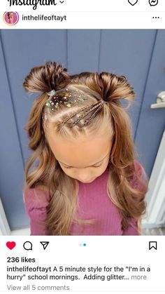 Hairstyles With Glitter, Hair Glitter Ideas, Olive Hair, Ariel Hair, Kid Hair, Toddler Hairstyles