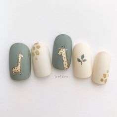 Giraffe Nails, Nail Natural, Korean Nail Art, Nail Drawing, Anime Nails, Animal Nails, Short Acrylic Nails Designs