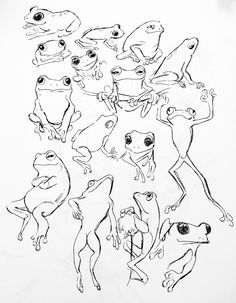 a drawing of frogs in different poses