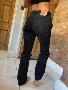 Iconic 90's  black  tWash Denim , faded to perfection ,  Really gorgeous pair of Levi' , in great condition  made in 1999  High waisted Size  Waist 30  High hip 16  Lower hip 22  Thigh at widest part 12  Inside leg 30 Inches  Front rise 11 inches    MODEL is a U.K. size 8  and 5. 7  Button fly  Our vintage denim is hand measured to modern day size guide , please note vintage Levis size tag labels do not correspond to hand measurements taken and are not equivalent to modern uk size guide. For ove Levis 501 90s, Levis Vintage Jeans, Vintage Levi Jeans, Hand Measurements, Levis Vintage, Jean Straight, Vintage Levis Jeans, Levi’s Jeans, High Hips