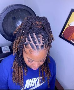 Loc Two Strand Twist Updo, Dreadlock Hairstyles Female, Locs Hairstyles For Women Half Up Half Down, Loc Style Inspo Black Women, Up Down Loc Styles, Loc Hairstyles Half Up Half Down, Loc Style Half Up Half Down, Half Up Half Down Loc Styles Women, Half Up Half Down Dread Styles