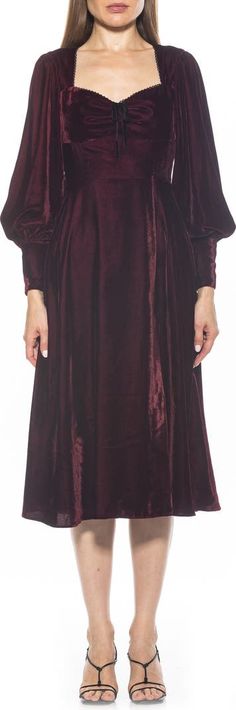 Alexia Admor Willa Bishop Sleeve Velour Dress | Nordstromrack Long Sleeve Velvet Dress For Holidays, Fall Velvet Dress For Formal Occasions, Midi-length Velvet Dress For Fall, Fall Midi-length Velvet Dress, Formal Velvet Dress For Fall, Bishop Sleeve Dress, Alexia Admor, Velour Dress, Outfit Ideas Fashion