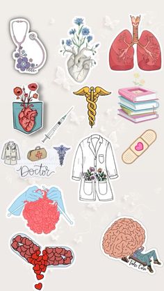 various medical stickers on a white background