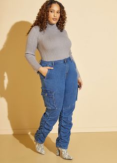 Casual Cargo Jeans For Fall, Casual Winter Cargo Jeans With Relaxed Fit, Casual Relaxed Fit Winter Cargo Jeans, Winter Casual Relaxed Fit Cargo Jeans, Stretch Casual Cargo Jeans For Fall, Fall Utility Joggers With Relaxed Fit, Casual Stretch Medium Wash Cargo Jeans, Casual Stretch Cargo Jeans In Medium Wash, Casual Stretch Cargo Jeans For Spring