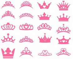 pink princess crowns silhouettes on white background