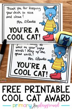 two printable posters with the words, you're a cool cat and an image of