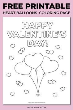 a valentine's day coloring page with balloons and hearts in the air for kids to color