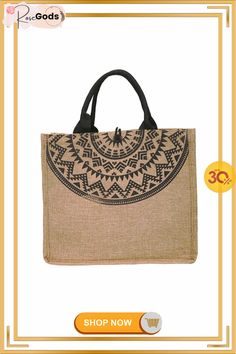 Ethnic Linen Tote Bag Shoulder Shopping Bag Bohemian Canvas Shopping Bag, Traditional Beige Bags For Daily Use, Bohemian Satchel Beach Bag For Shopping, Bohemian Satchel For Shopping, Bohemian Large Capacity Satchel For Shopping, Bohemian Satchel With Large Capacity For Shopping, Bohemian Beige Gift Bag, Linen Tote Bag, Bag Shoulder