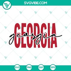 the word georgia in red and black on a white background with green trimmings