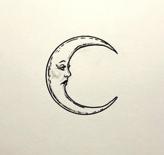 a drawing of a crescent moon with a face