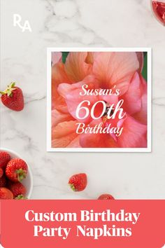 Custom Name 60th Birthday Tropical Flower Photo Napkins by Rocklawn Arts Party Napkins, Hibiscus Flower, Custom Paper, Custom Birthday, Hibiscus Flowers